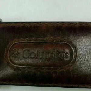 Columbia Men's Leather Belt 48 Black Brown Braid Stitch Silver toned Buckle NWOT